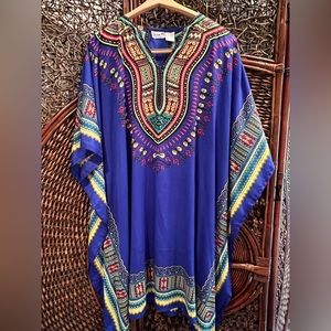 Sante Classics Kaftan Swim Coverup Lounge Dress OS Royal Blue Black Green Yellow